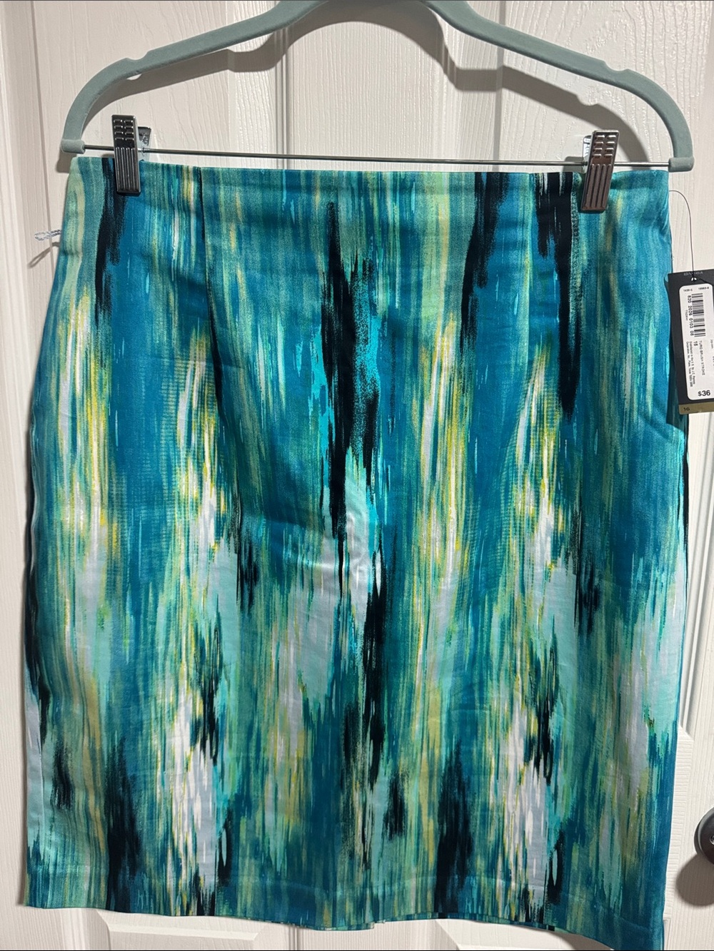 Worthington Teal & Aqua Abstract Pencil Skirt